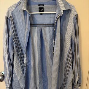 GAP Men's Casual Blue and White Striped Shirt